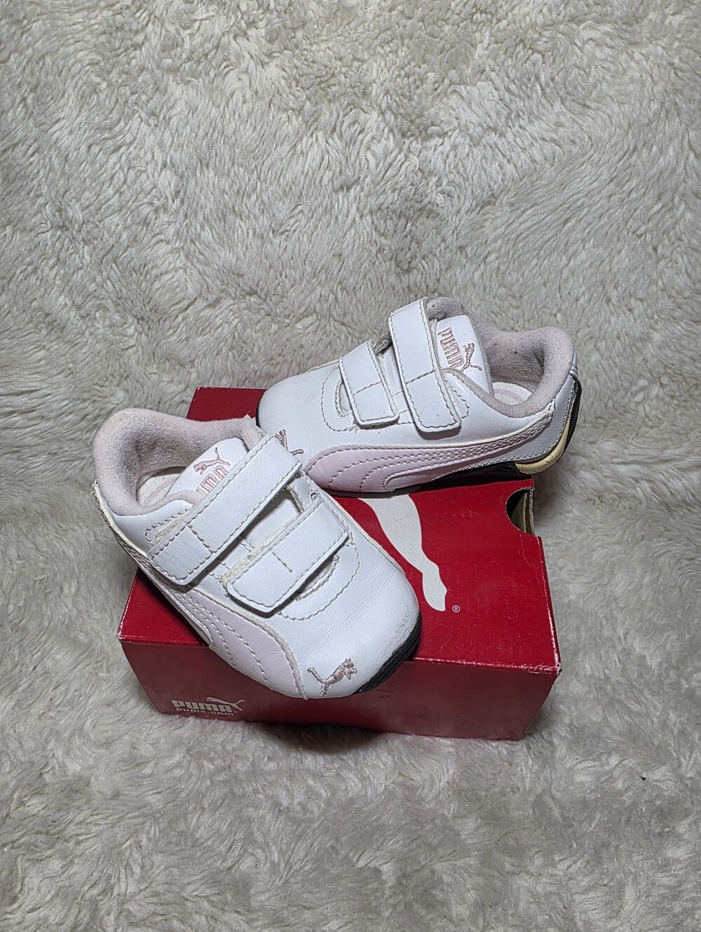 Puma Drift Cat II LV Infant Sneakers White Pink Low Top Velcro Shoes Box Size 4T